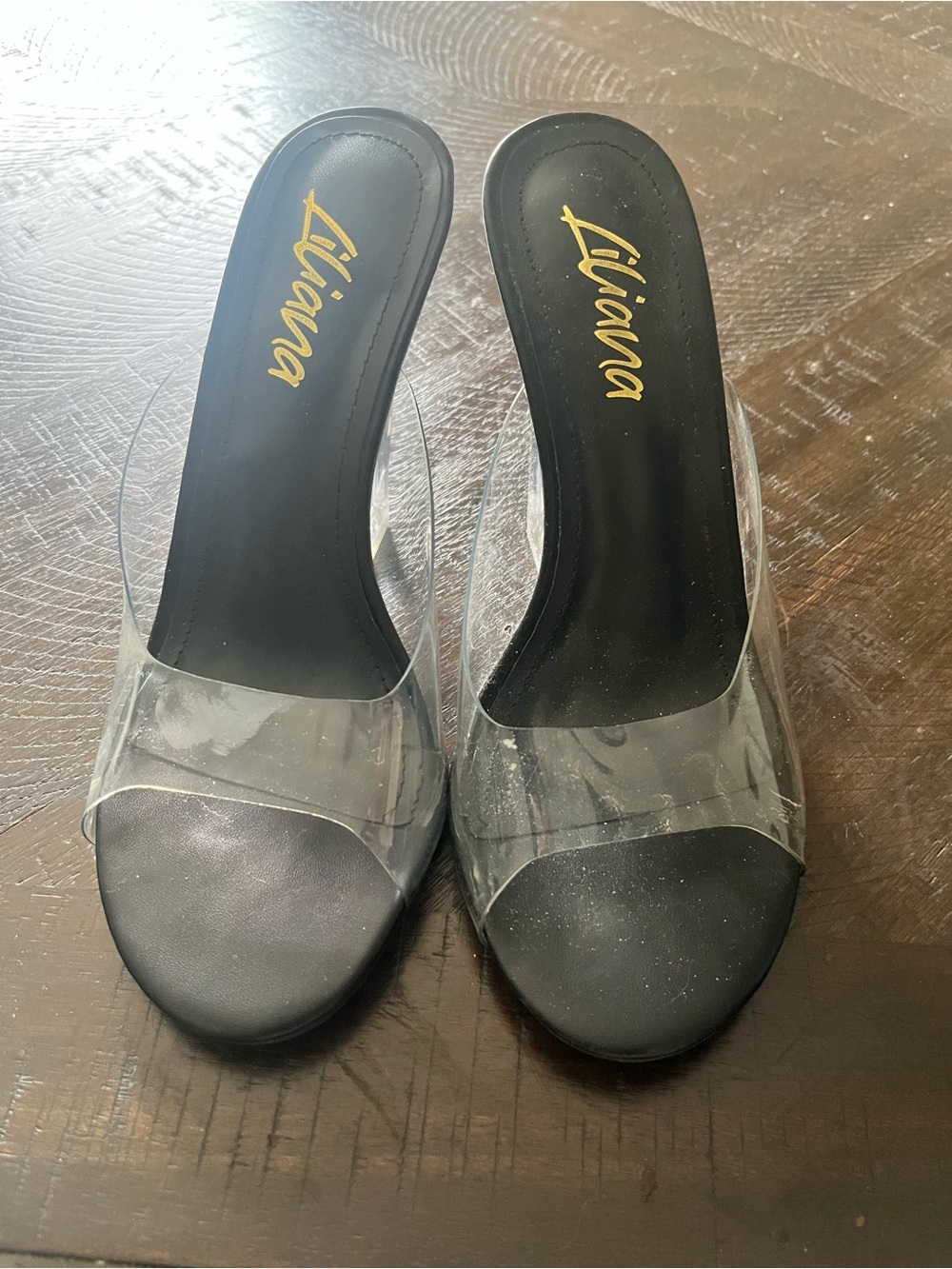 Liliana Black Footbed Clear Strap Slide Mules